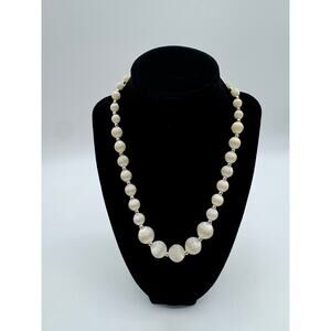 Vintage Ivory Moonglow Lucite Beaded Necklace 18”‎ Round Satin Beads Classic